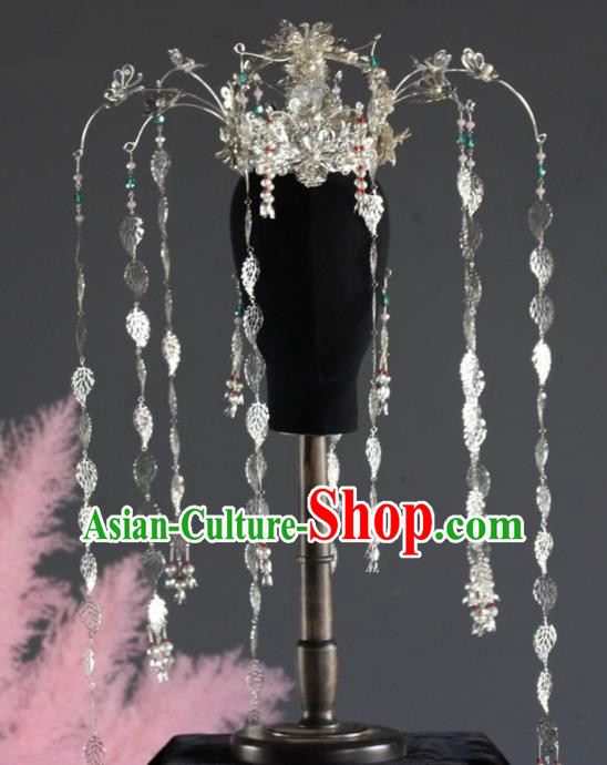 Chinese Ancient Queen Leaf Tassel Phoenix Coronet Hairpins Traditional Palace Hair Accessories Headdress for Women