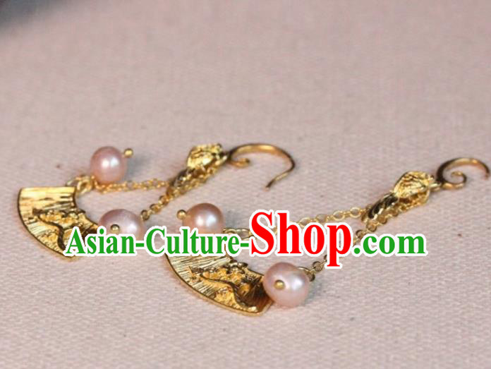Chinese Handmade Hanfu Golden Earrings Traditional Ancient Palace Ear Accessories for Women