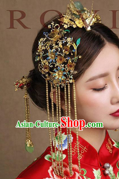 Top Grade Chinese Ancient Bride Blueing Tassel Step Shake Hairpins Traditional Hair Accessories Headdress for Women