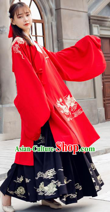 Traditional Chinese Ancient Ming Dynasty Nobility Lady Red Embroidered Replica Costume for Women