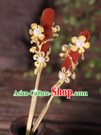 Top Grade Chinese Ancient Bride Agate Hairpins Traditional Hair Accessories Headdress for Women