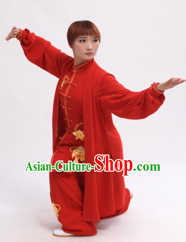 Chinese Traditional Tai Chi Red Costume Martial Arts Tai Ji Competition Clothing for Women
