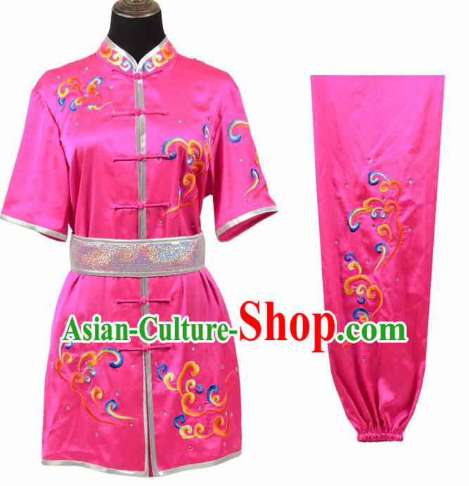 Chinese Traditional Kung Fu Rosy Costume Martial Arts Tai Ji Competition Clothing for Women