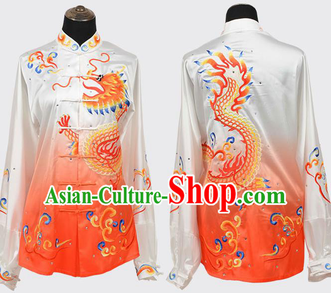 Chinese Traditional Kung Fu Embroidered Orange Costume Martial Arts Tai Ji Competition Clothing for Men