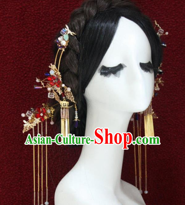 Top Grade Chinese Ancient Bride Wedding Tassel Step Shake Hairpins Traditional Hair Accessories Headdress for Women
