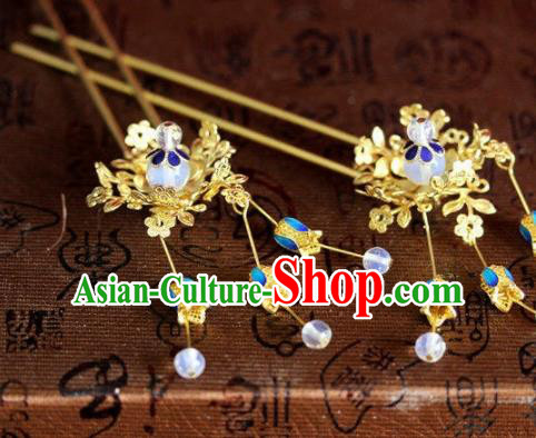 Top Grade Chinese Ancient Bride Wedding Tassel Golden Hairpins Traditional Hair Accessories Headdress for Women