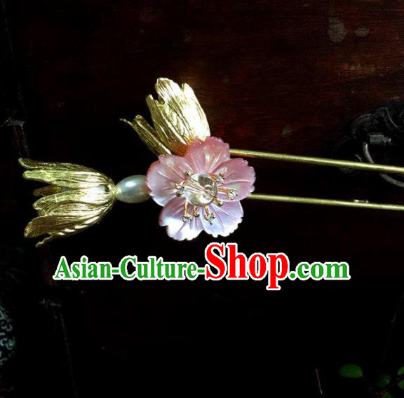 Top Grade Chinese Ancient Bride Wedding Pink Shell Flowers Hairpins Traditional Hair Accessories Headdress for Women