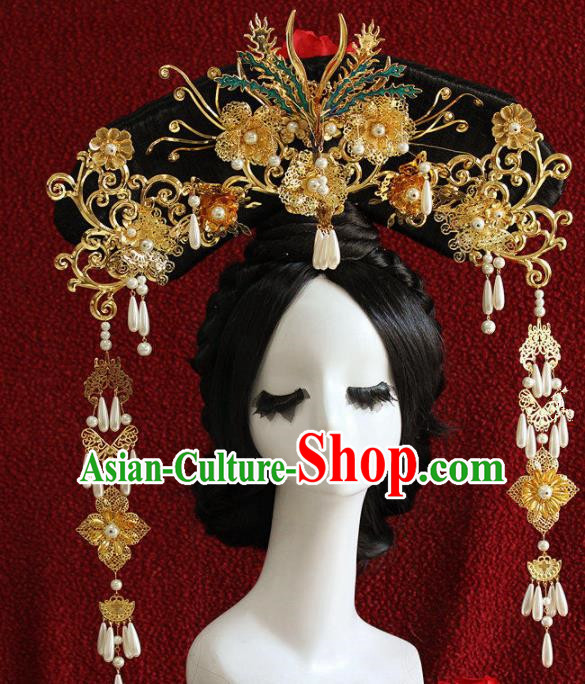 Top Grade Chinese Ancient Qing Dynasty Queen Phoenix Coronet Hairpins Traditional Hair Accessories Headdress for Women