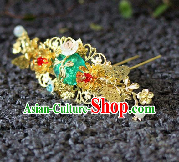 Handmade Chinese Ancient Green Grass Hairpins Traditional Hair Accessories Headdress for Women