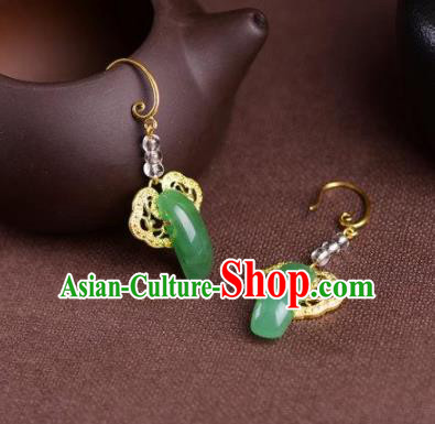 Chinese Handmade Hanfu Aventurine Earrings Traditional Ancient Palace Ear Accessories for Women