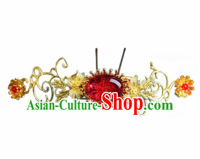 Handmade Chinese Ancient Princess Red Hairpins Traditional Hair Accessories Headdress for Women