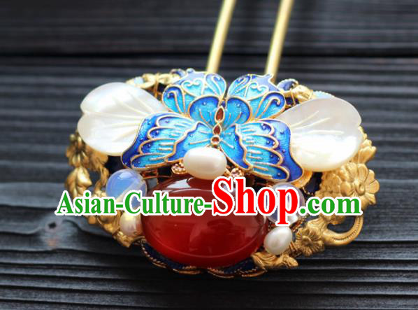 Handmade Chinese Ancient Princess Agate Blueing Hairpins Traditional Hair Accessories Headdress for Women
