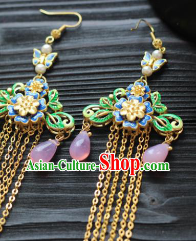 Chinese Handmade Hanfu Cloisonne Earrings Traditional Ancient Palace Ear Accessories for Women