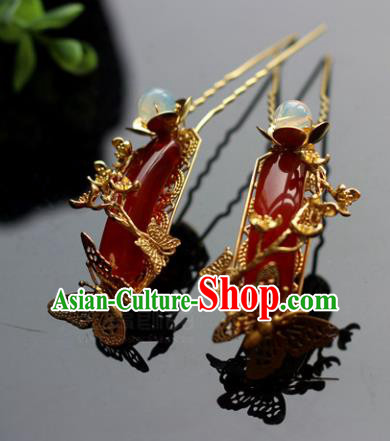 Handmade Chinese Ancient Princess Red Agate Hairpins Traditional Hair Accessories Headdress for Women