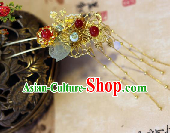 Handmade Chinese Ancient Palace Golden Tassel Hairpins Traditional Hair Accessories Headdress for Women
