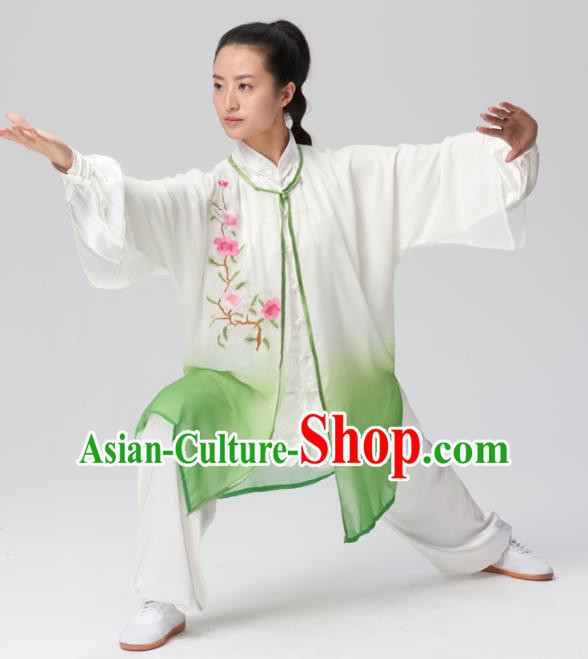 Chinese Traditional Kung Fu Tai Chi Group Embroidered Green Costume Martial Arts Competition Clothing for Women
