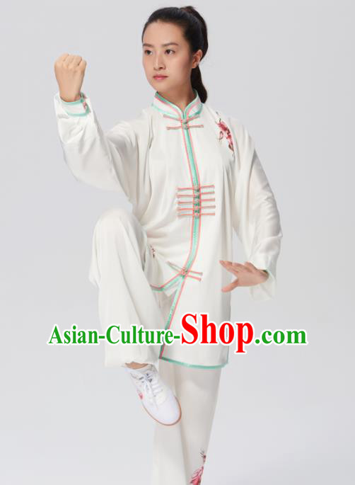 Chinese Traditional Tai Chi Group Printing Peony Costume Martial Arts Kung Fu Competition Clothing for Women