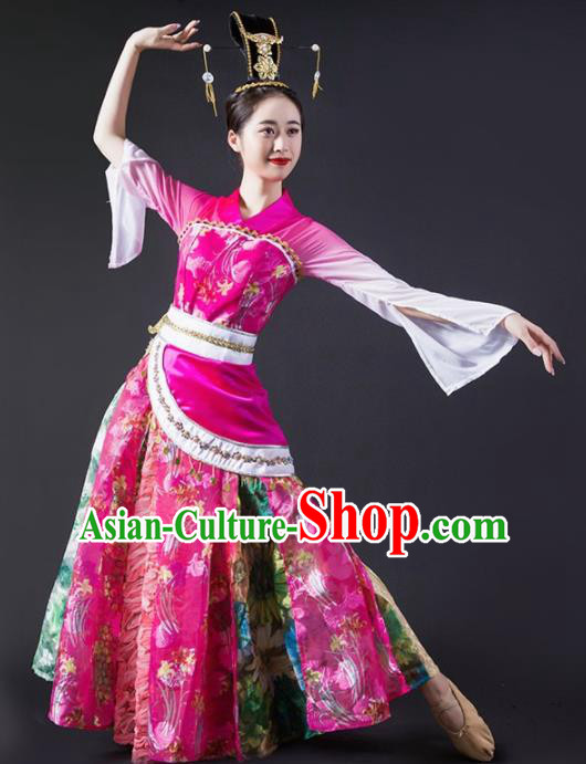 Chinese Traditional Classical Dance Costume Palace Peri Dance Rosy Dress for Women