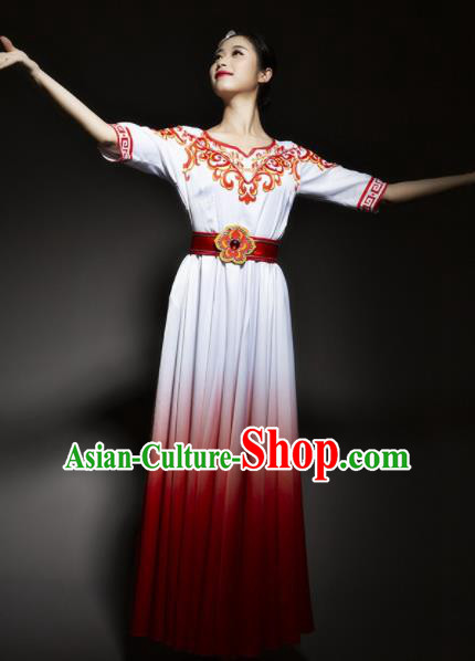 Chinese Traditional Chorus Red Dress Modern Dance Stage Performance Costume for Women