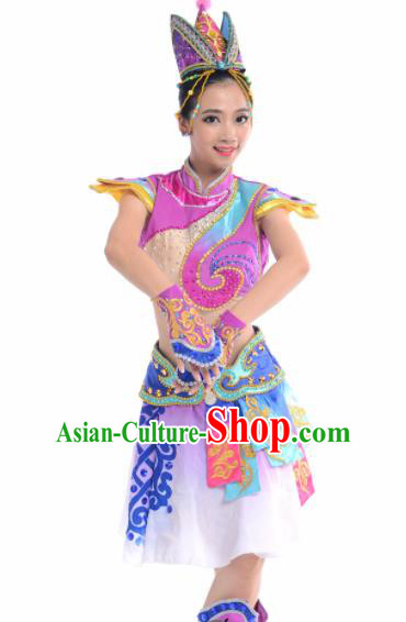 Chinese Traditional Mongol Nationality Costume Mongolian Ethnic Folk Dance Purple Clothing for Women