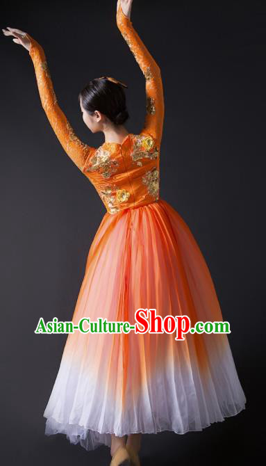 Chinese Traditional Chorus Orange Dress Modern Dance Stage Performance Costume for Women