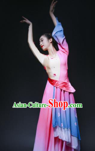 Chinese Traditional Classical Dance Costume Umbrella Dance Rosy Dress for Women