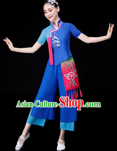 Chinese Traditional National Dance Blue Clothing Folk Dance Yangko Dance Clothing for Women