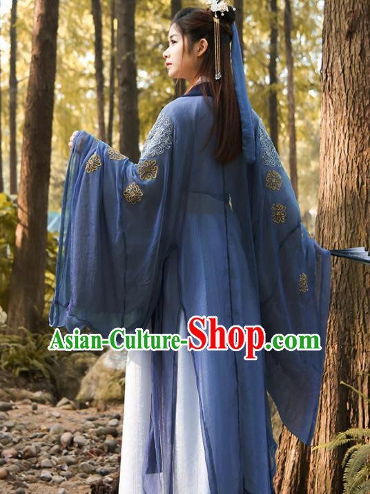 Chinese Traditional Ancient Jin Dynasty Swordswoman Embroidered Historical Costume for Women