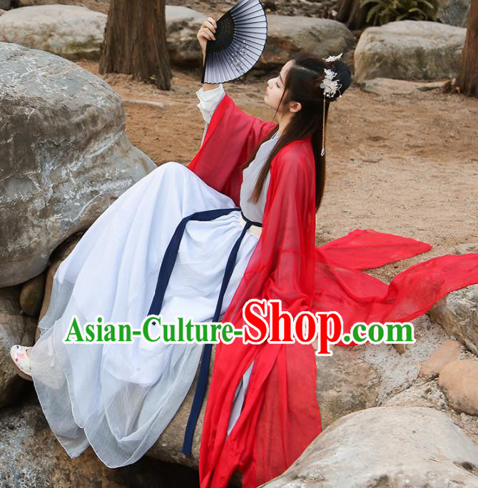 Chinese Traditional Jin Dynasty Female Knight Historical Costume Ancient Swordswoman Red Hanfu Dress for Women