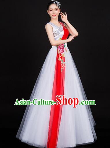 Chinese Traditional Spring Festival Gala Opening Dance White Veil Dress Peony Dance Stage Performance Costume for Women