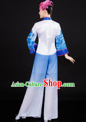 Chinese Traditional Folk Dance Blue Clothing Yangko Group Dance Stage Performance Costume for Women