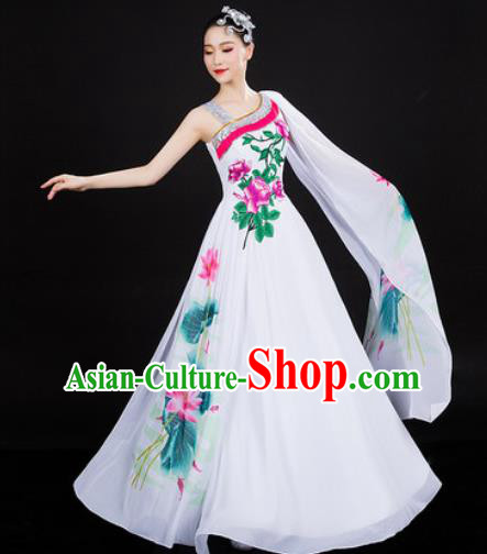 Chinese Traditional Classical Dance White Dress Lotus Dance Stage Performance Costume for Women