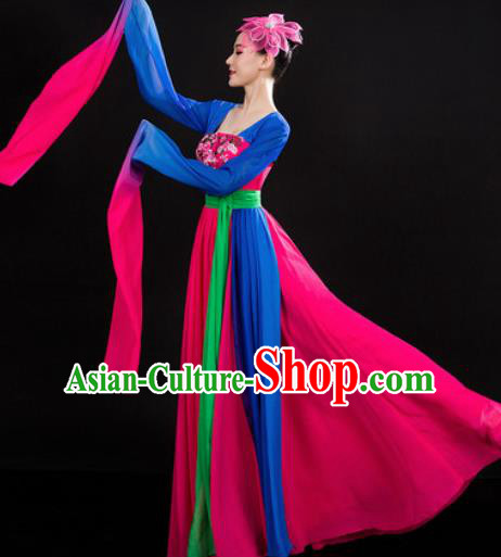 Chinese Traditional Classical Dance Rosy Dress Umbrella Dance Stage Performance Costume for Women