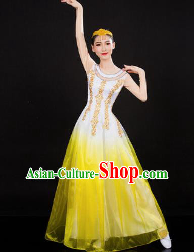 Chinese Traditional Spring Festival Gala Opening Dance Yellow Dress Peony Dance Stage Performance Costume for Women