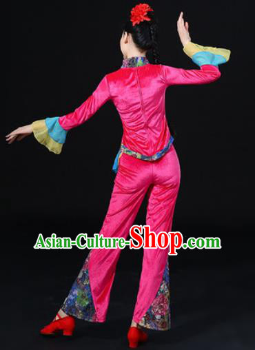 Chinese Traditional Folk Dance Fan Dance Pink Clothing Group Yangko Dance Stage Performance Costume for Women