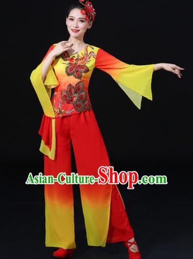 Chinese Traditional Fan Dance Clothing Group Yangko Dance Folk Dance Stage Performance Costume for Women