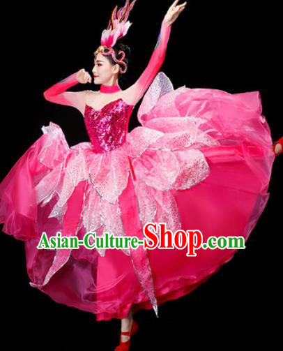 Chinese Traditional Opening Dance Pink Dress Lotus Dance Stage Performance Costume for Women