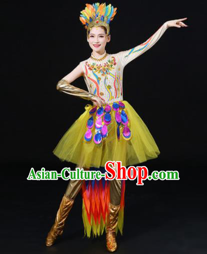 Chinese Traditional Modern Dance Feather Dress Spring Festival Gala Dance Stage Performance Costume for Women