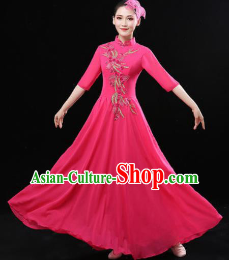 Chinese Traditional Chorus Rosy Dress Opening Dance Modern Dance Stage Performance Costume for Women