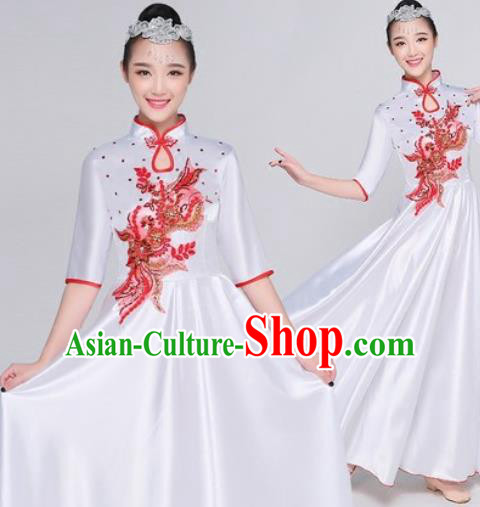 Chinese Traditional Chorus White Dress Opening Dance Modern Dance Stage Performance Costume for Women