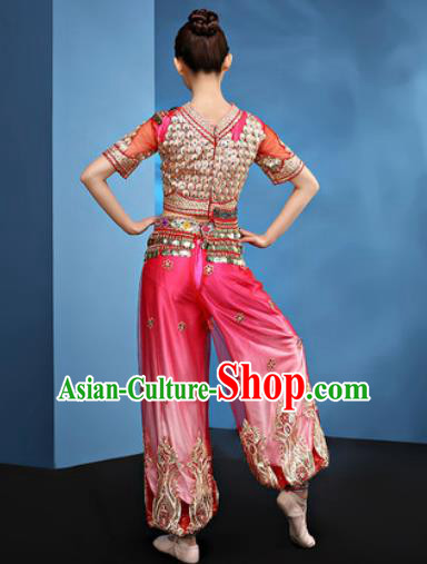 Traditional Chinese Folk Dance Stage Show Clothing Belly Dance Rosy Costume for Women