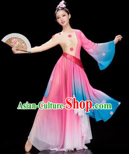 Chinese Traditional Umbrella Dance Pink Dress Classical Dance Stage Performance Costume for Women