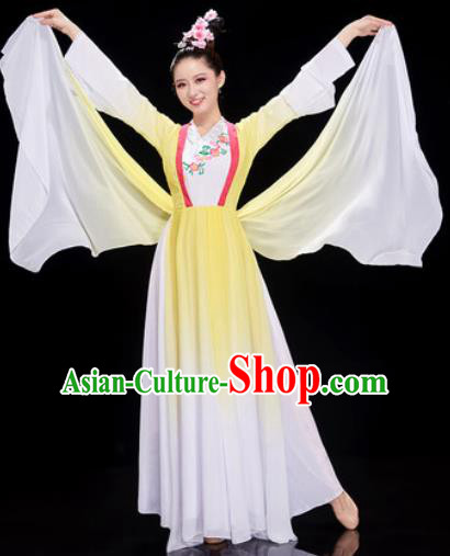 Chinese Traditional Umbrella Dance Jasmine Flower Dance Yellow Dress Classical Dance Stage Performance Costume for Women