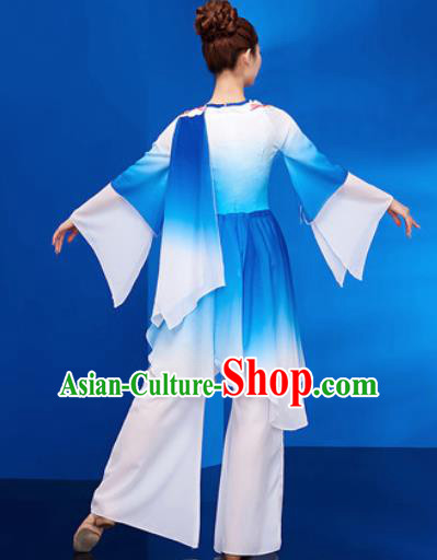 Chinese Traditional Umbrella Dance Blue Dress Classical Jasmine Flower Dance Stage Performance Costume for Women