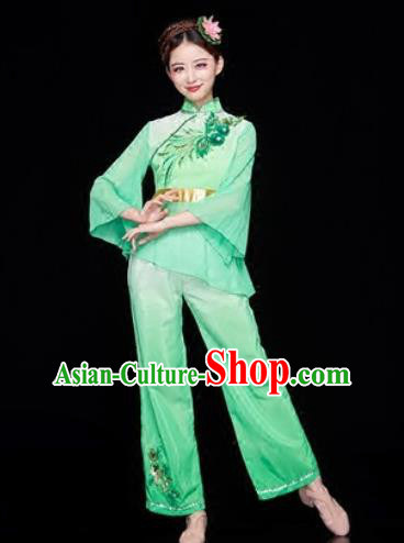 Traditional Chinese Folk Dance Stage Show Clothing Group Yangko Dance Green Costume for Women