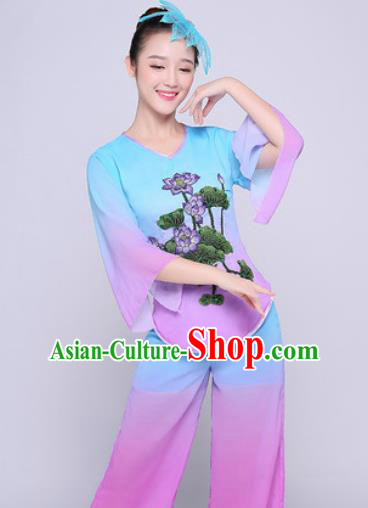 Chinese Traditional Folk Dance Fan Dance Light Purple Clothing Group Yangko Dance Costume for Women