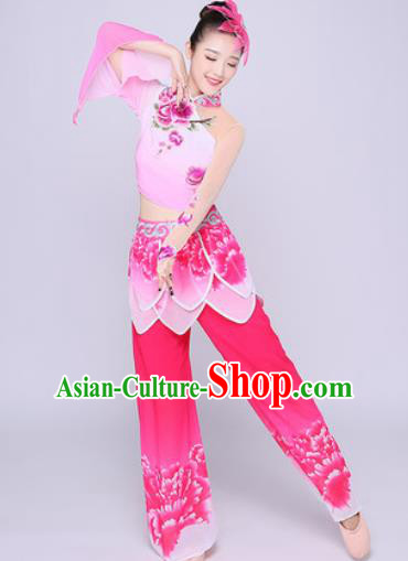 Chinese Traditional Folk Dance Lotus Dance Pink Clothing Group Yangko Dance Costume for Women