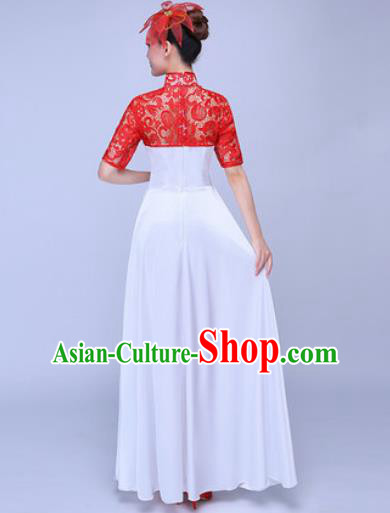 Chinese Traditional Chorus Red Lace Dress Opening Dance Modern Dance Stage Performance Costume for Women