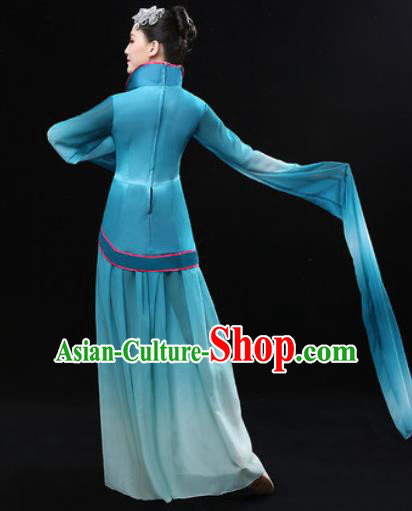 Chinese Traditional Classical Lotus Dance Deep Green Dress Umbrella Dance Stage Performance Costume for Women