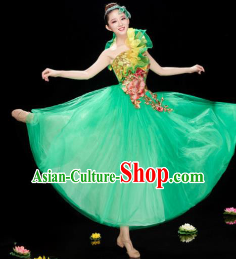 Chinese Traditional Opening Dance Green Veil Dress Modern Dance Stage Performance Costume for Women